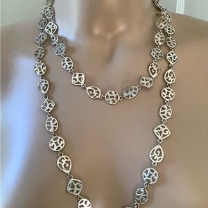 Double Strand Silver Tone Necklace Signed KR
